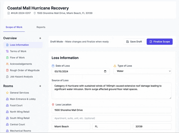 Animated demo showing tasks being added to a restoration scope in RestoScope Pro